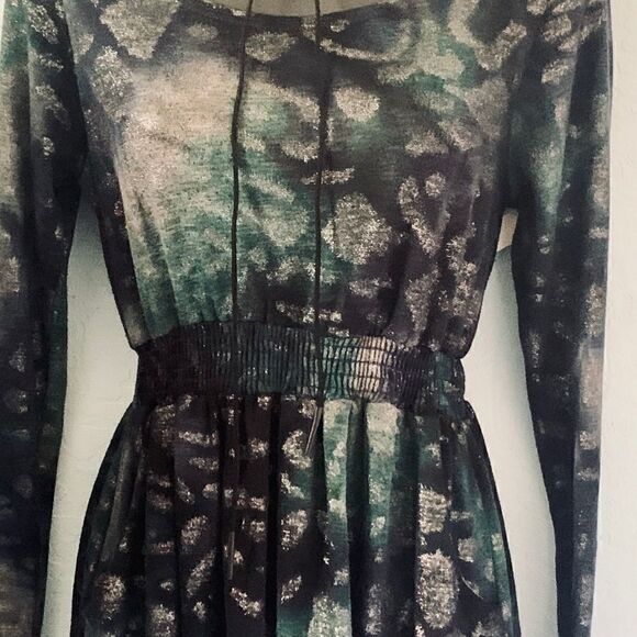 Alice Moon Blue & Green Silver shimmer Smocked Waist Dress Size Medium - Picture 4 of 12